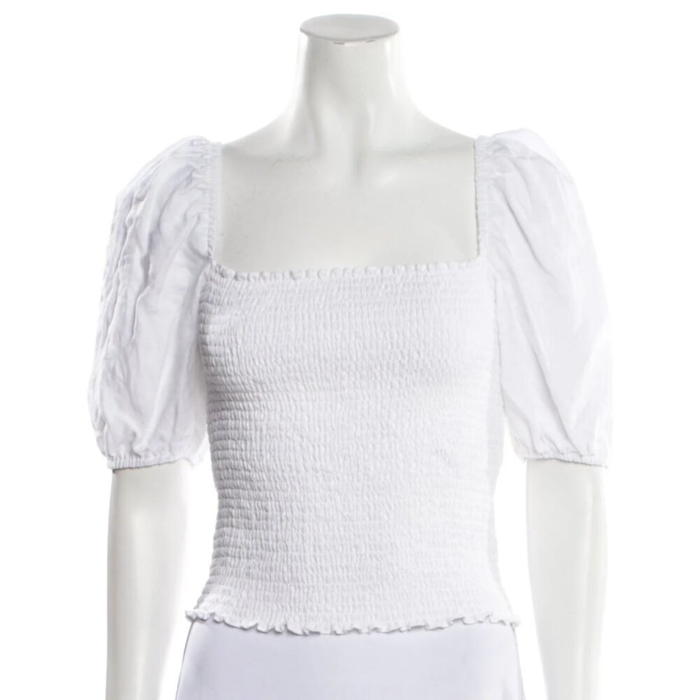 Linen Reformation Smocked Top - Cream/Whie